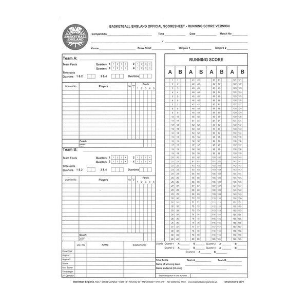 Basketball Score Sheet
